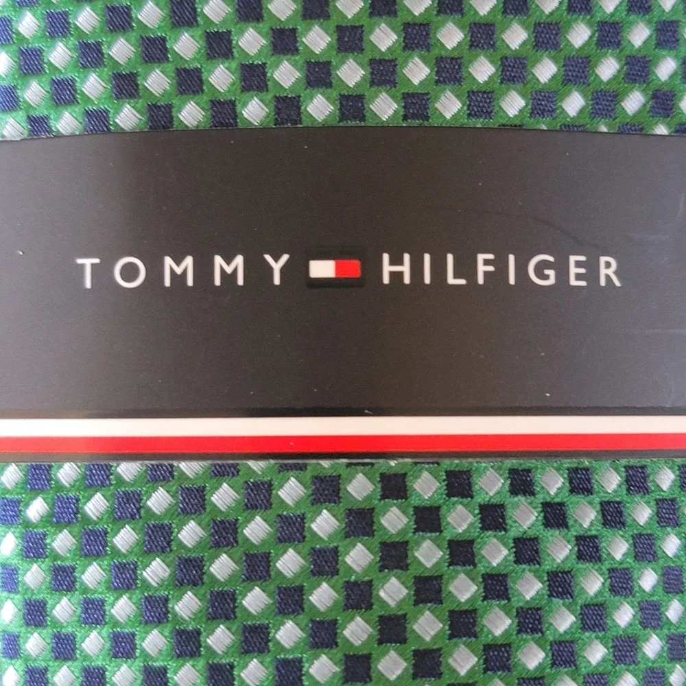 NWT Tommy Hilfiger Necktie Mens Green Navy Blue Silver Geometric‎ Micro Diamond